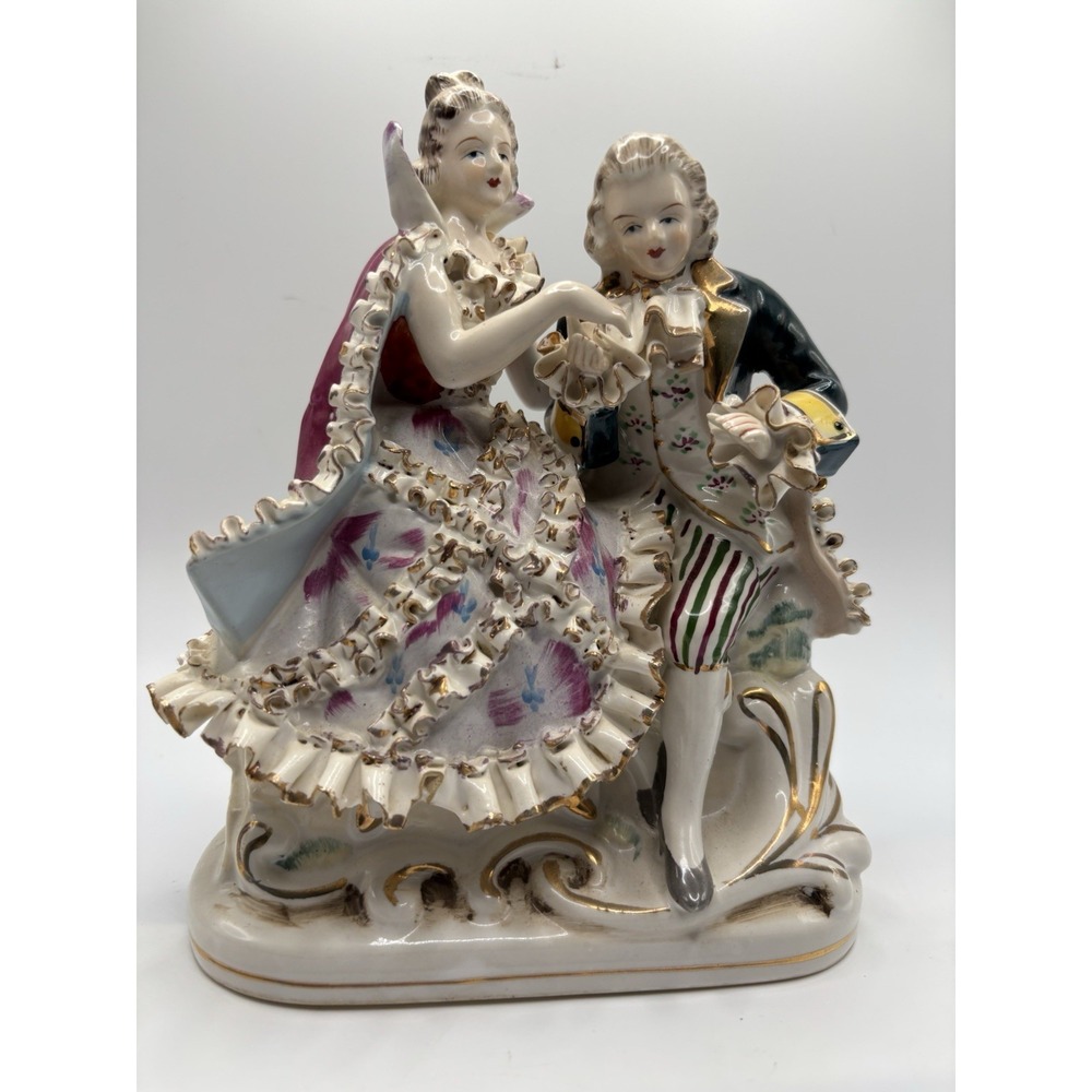 Vintage Germany Figurine Courting‎ Couple Bone Lace China Crossed Swords Mark